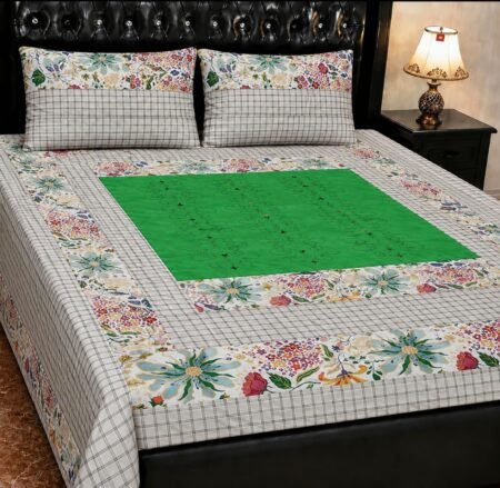 Printed Patchwork Embroidered Bed Sheet GN Design (30)