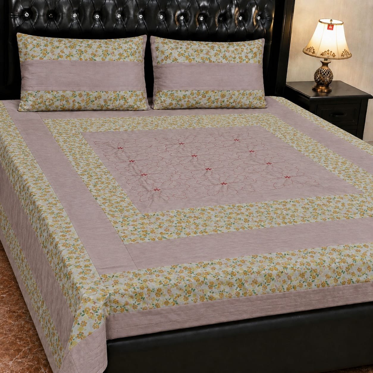 Printed Patchwork Embroidered Bed Sheet GN Design (4)