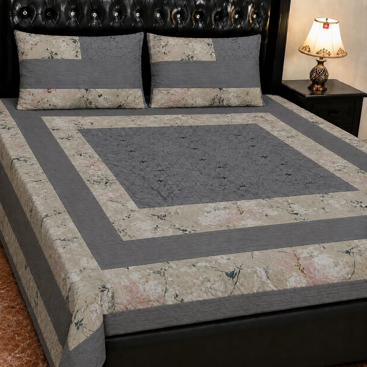 Printed Patchwork Embroidered Bed Sheet GN Design (7) Printed Patchwork Embroidered Bed Sheet GN Design