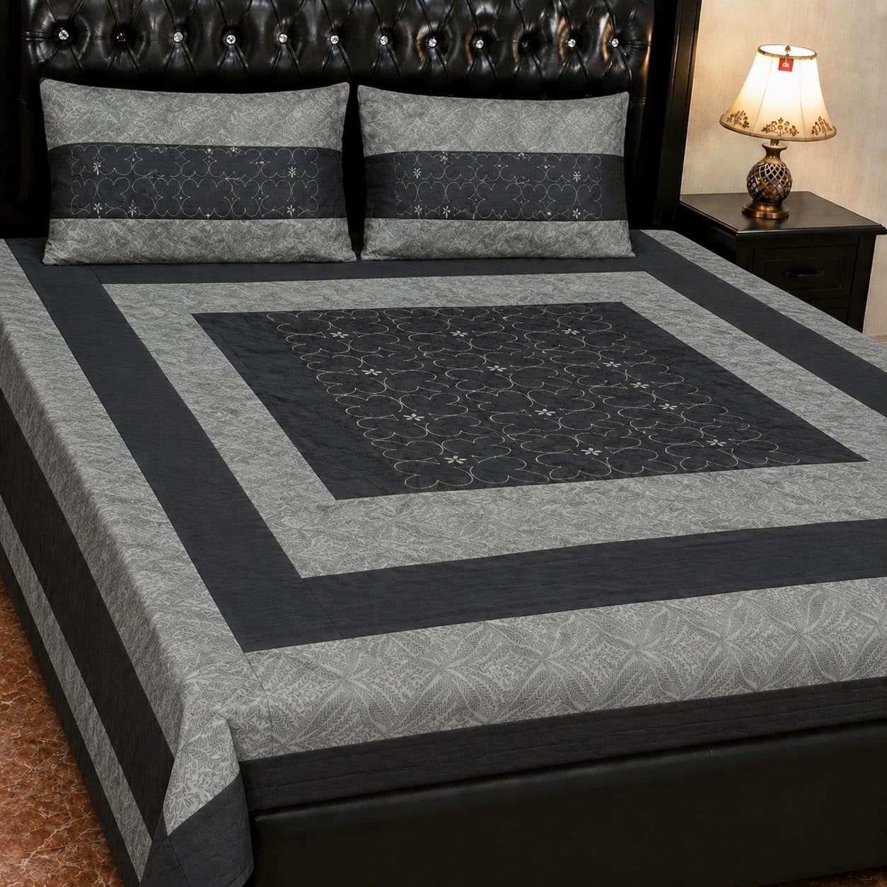 Printed Patchwork Embroidered Bed Sheet GN Design (8) Printed Patchwork Embroidered Bed Sheet GN Design