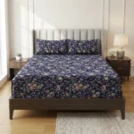 Royal Navy Blue Floral Cotton Bed Sheet S