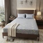 Soft Blue Floral Printed Bed Sheet