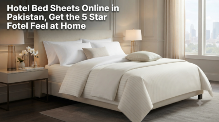 Premium white hotel bed sheets in a luxury bedroom, creating a five-star hotel feel at home in Pakistan