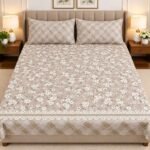 Beige Floral Printed Bed Sheet Set