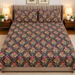 Black Floral Printed Bed Sheet Set
