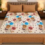 Blue Brown Floral Printed Bedsheet Set