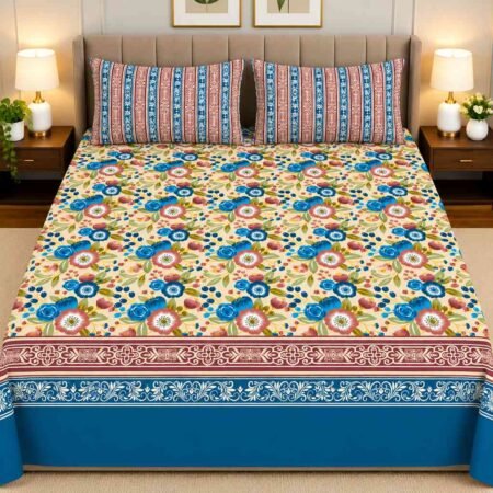 Blue Floral Printed Bed Sheet Set