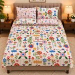 Colorful Floral Embroidery Style Printed Bedsheet