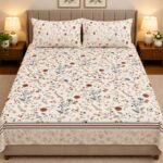 Cream Floral Printed Bed Sheet