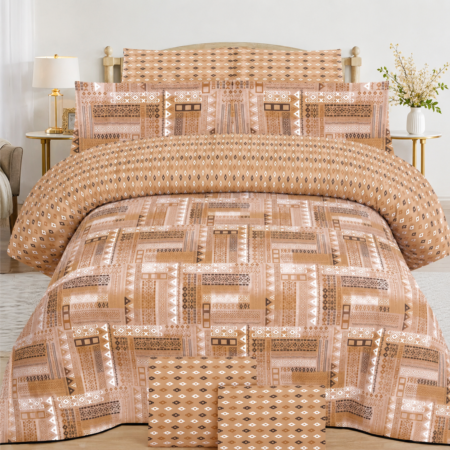 Elegant Beige Printed Bedsheet – Premium Cotton Bedding Set
