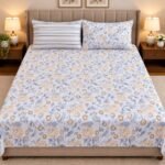 Elegant Blue Floral Printed Bedsheet Set