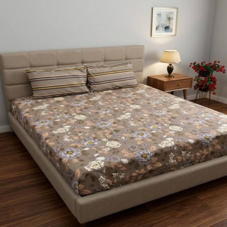 Elegant Grey Floral Printed Bed Sheet Set