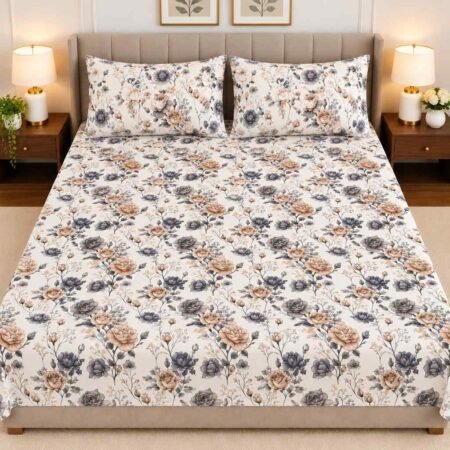 Elegant Grey Flower Print Bedsheet