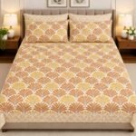 Golden Leaf Pattern Printed Bed Sheet Set