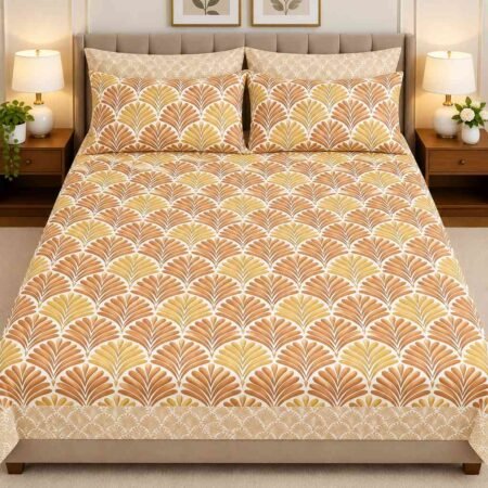 Golden Leaf Pattern Printed Bed Sheet Set