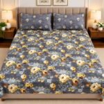 Grey Floral Printed Bed Sheet Set