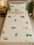Kids Construction Vehicles Print Cotton Single Bed Sheet Set