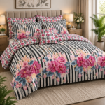 Modern Blossom Stripe Luxury Bed Sheet Set