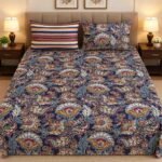 Navy Paisley Printed Bed Sheet Set