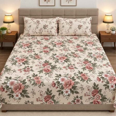 Pink Floral Printed Bed Sheet Set