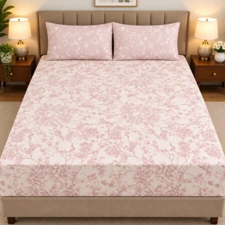 Premium Blush Floral Printed Bed Sheet Set