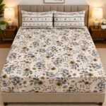 Premium Grey Floral Blossom Bed Sheet Set