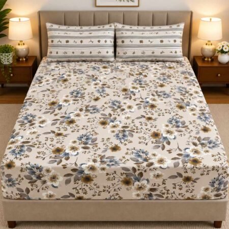 Premium Grey Floral Blossom Bed Sheet Set