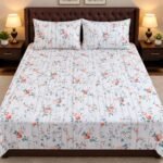 Premium White Floral Vine Printed Bed Sheet Set