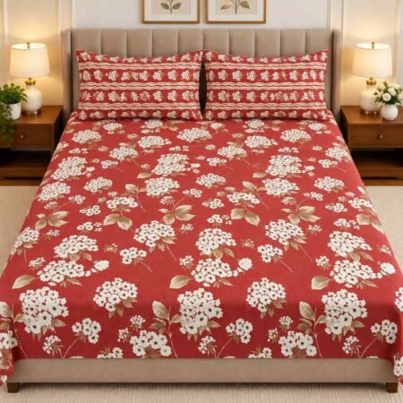 Red Floral Printed Bed Sheet Set
