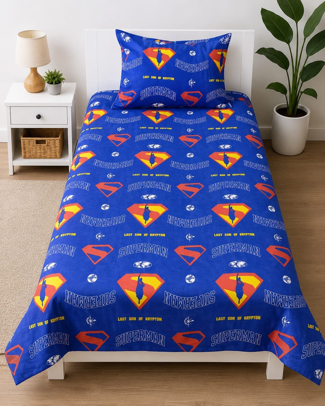 Superman Kids Bed Sheet Set – Blue Printed Cartoon Bedding Superman Kids Bed Sheet Set – Blue Printed Cartoon Bedding