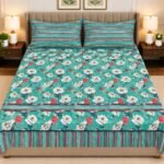Teal Floral Printed Bed Sheet Set
