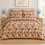 Autumn Ginkgo Botanical Printed Bedsheet – Beige & Brown Floral Design