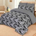 Black & White Floral Printed Bed Sheet Set