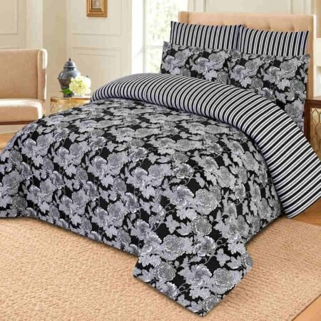 Black & White Floral Printed Bed Sheet Set