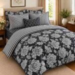 Black & White Floral Printed Bedsheet