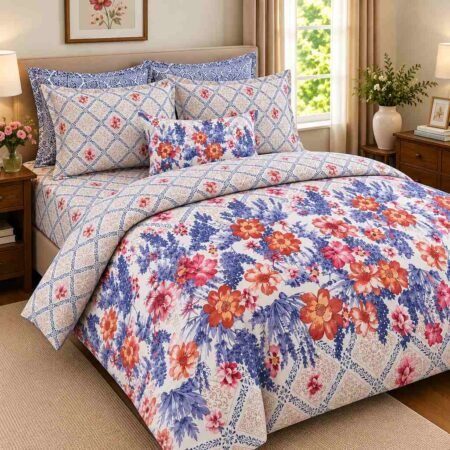 Blue Coral Floral Printed Bedsheet