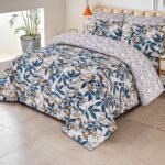 Blue Floral Leaf Printed Bed Sheet Set