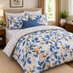 Blue Gold Floral Printed Bedsheet