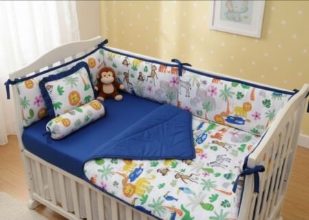 Blue Jungle Animals Cot Bedding Set