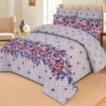 Blue & Maroon Floral Diamond Printed Bed Sheet Set