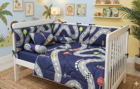 Blue Racing Cars Cot Bedding Set