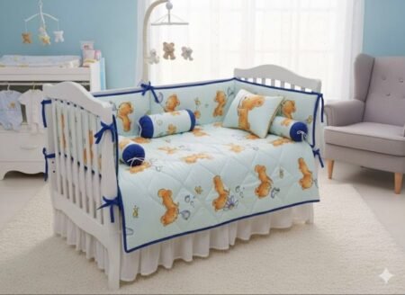 Blue Teddy Bear Cot Bedding Set
