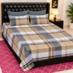 Classic Beige & Grey Checkered Printed Bedsheet