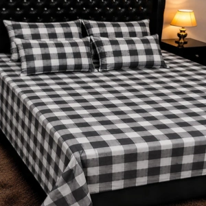 Classic Black & White Checkered Printed Bedsheet