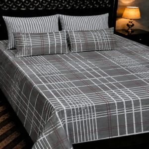 Classic Grey & White Plaid Check Printed Bedsheet