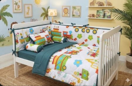 Colorful Train & Toy Cot Bedding Set
