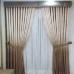 Elegant Beige & Taupe Layered Fancy Curtains with White Sheer