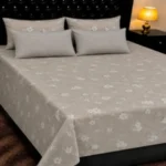 Elegant Beige & White Floral Printed Bedsheet