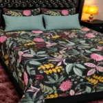 Elegant Black Multicolor Tropical Floral Printed Bedsheet