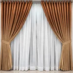 Elegant Brown & Beige Double Layer Curtains with White Sheer